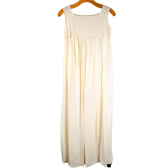 Vintage 70s Lace Empire Waist Maxi Nightgown M Cream Bridal Coquette Romantic — photo 3